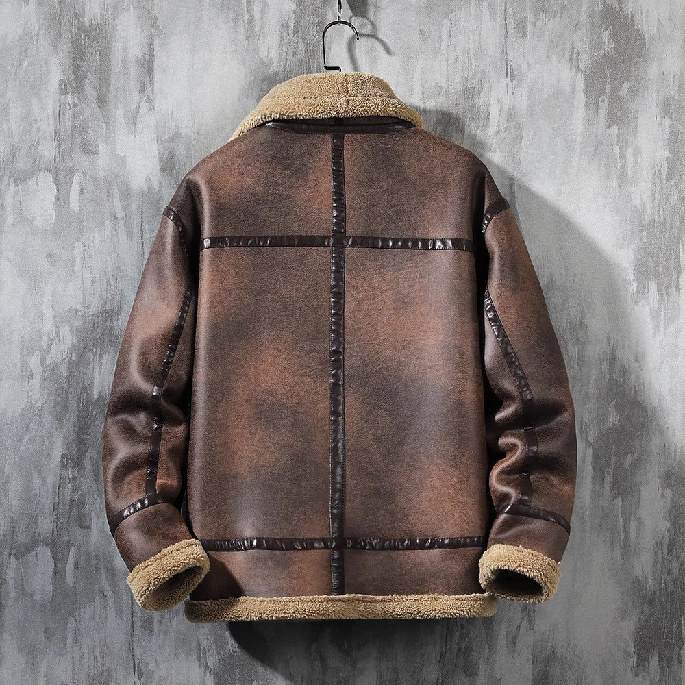 Men's Fashion Single-layer Fleece-lined Padded Jacket Lamb Wool Coat - iztia