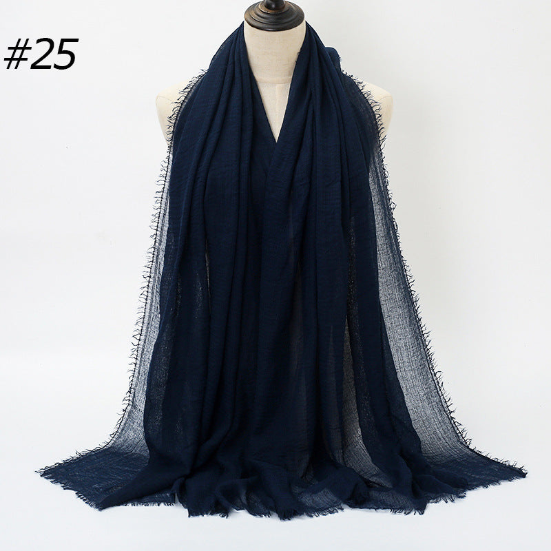 Pure Color Pleated Cotton Scarf Cotton And Linen Scarf - iztia