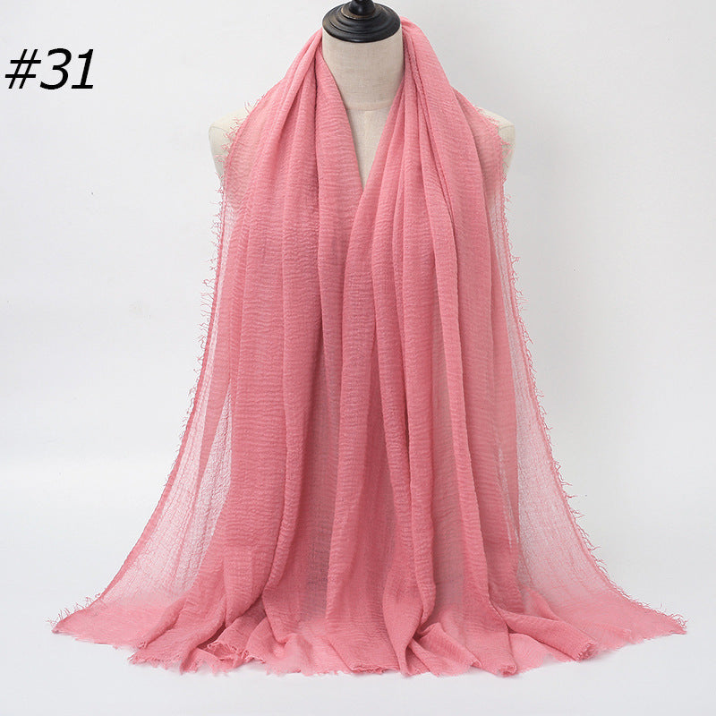 Pure Color Pleated Cotton Scarf Cotton And Linen Scarf - iztia