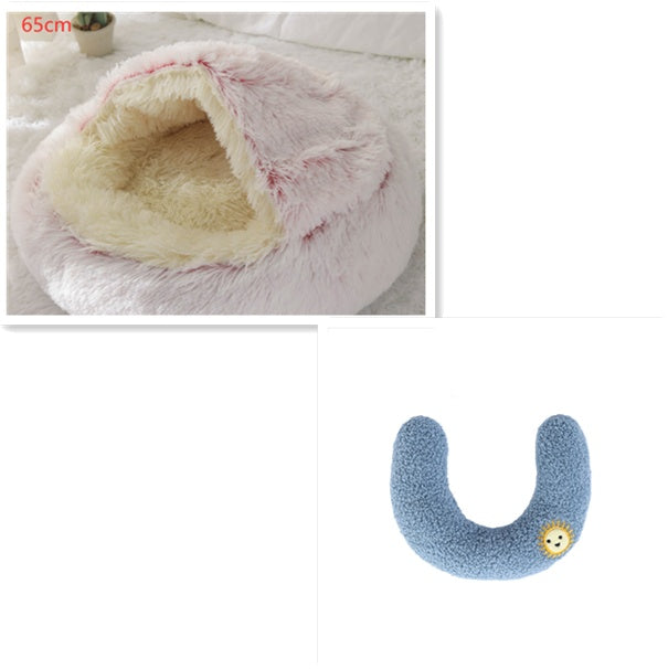 2 In 1 Dog And Cat Bed Pet Winter Bed Round Plush Warm Bed House Soft Long Plush Pets Bed - iztia