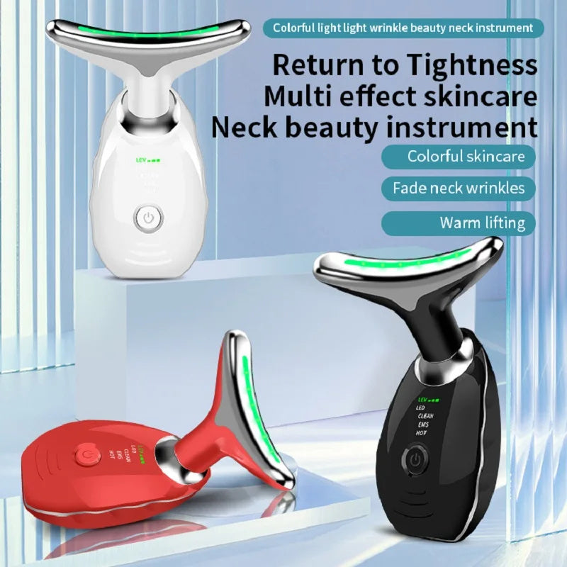 Neck Face Beauty Device Colorful LED Photon Therapy Skin Tighten Reduce Double Chin Anti Wrinkle Remove Lifting Massager - iztia