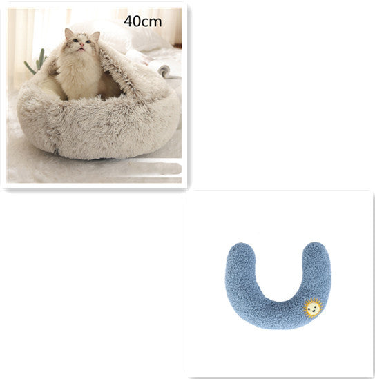 2 In 1 Dog And Cat Bed Pet Winter Bed Round Plush Warm Bed House Soft Long Plush Pets Bed - iztia