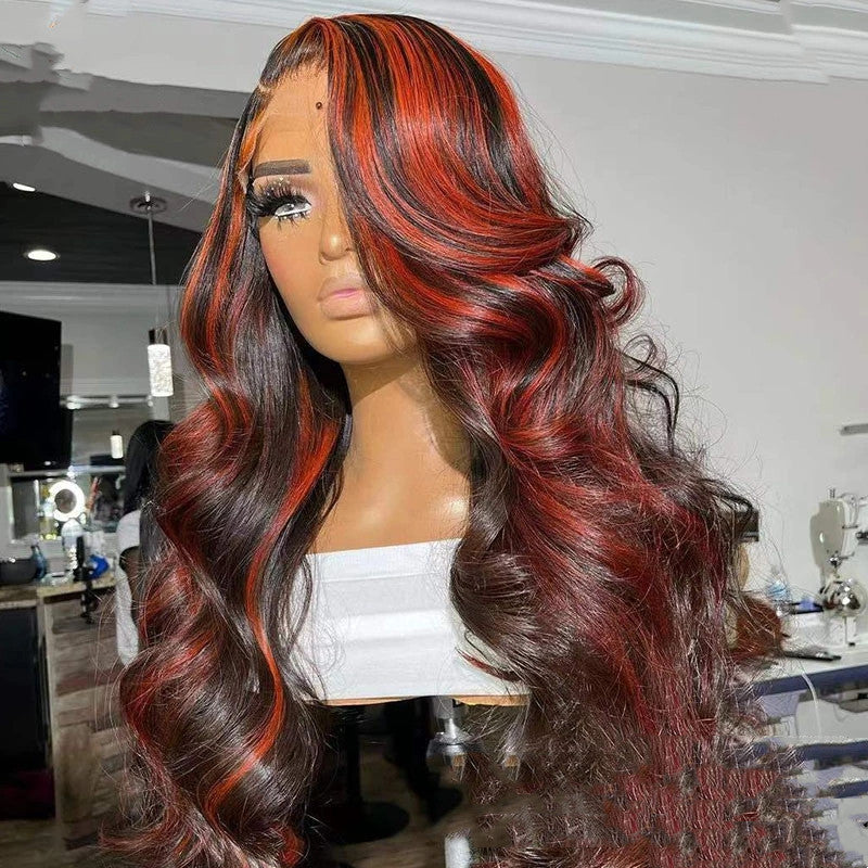 Lace Frontal Burgundy Highlight 13X4 4x4 Closure Wigs - iztia