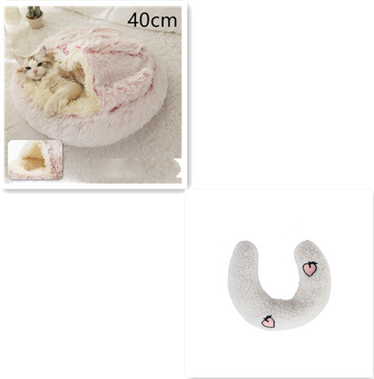2 In 1 Dog And Cat Bed Pet Winter Bed Round Plush Warm Bed House Soft Long Plush Pets Bed - iztia