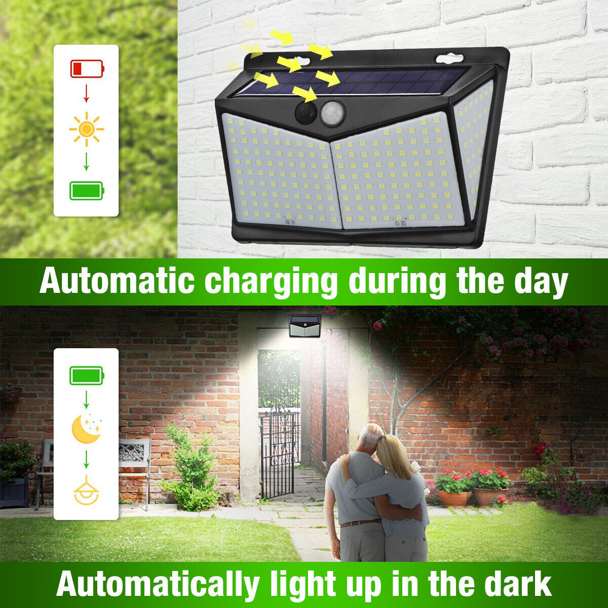 Iztia® Solar Outdoor Lights - 3000LM, 188 LED Motion Sensor, 4-Head IP65 Waterproof Security Flood Lights, 270° Wide Angle Wall Lights for Backyard and Yard - iztia