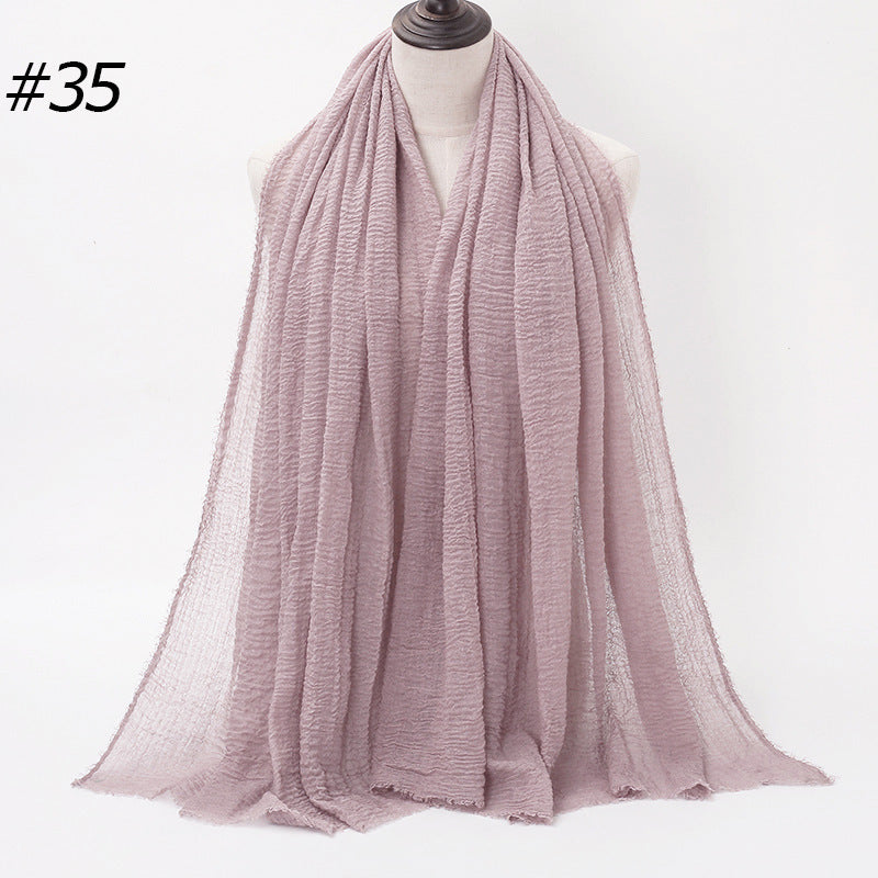 Pure Color Pleated Cotton Scarf Cotton And Linen Scarf - iztia