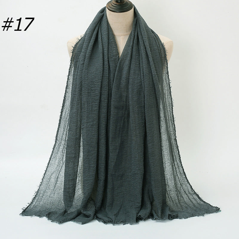 Pure Color Pleated Cotton Scarf Cotton And Linen Scarf - iztia