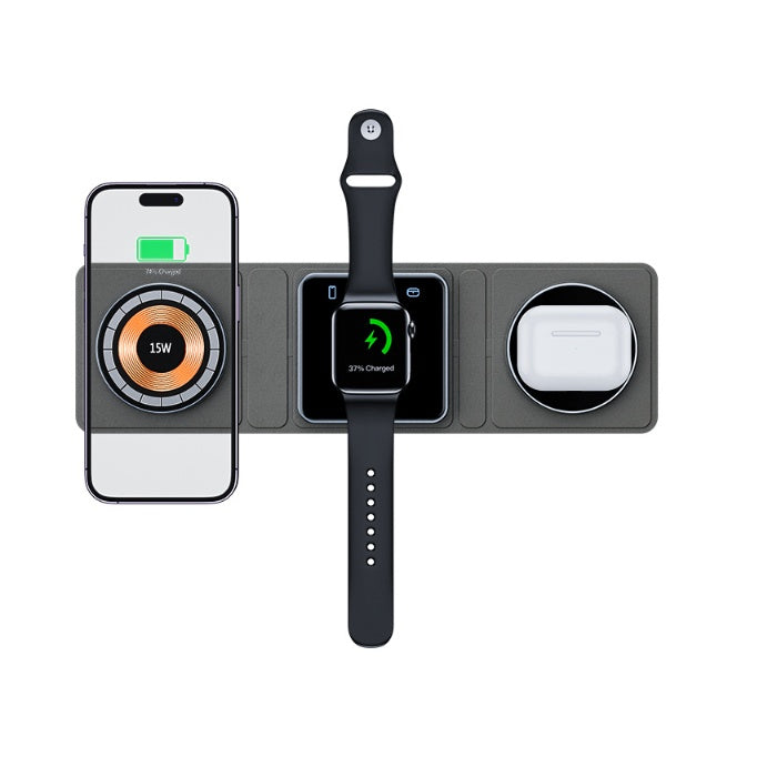 3 IN 1 Magnetic Folding Wireless Charger Station For IPhone Transparent Fast Charging For IWatch And Airpods - iztia