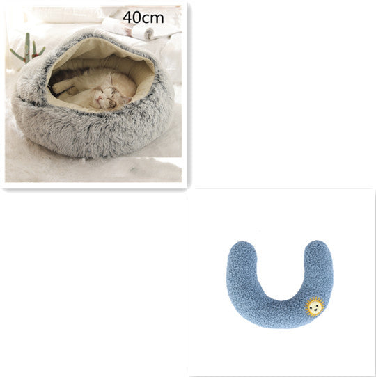 2 In 1 Dog And Cat Bed Pet Winter Bed Round Plush Warm Bed House Soft Long Plush Pets Bed - iztia