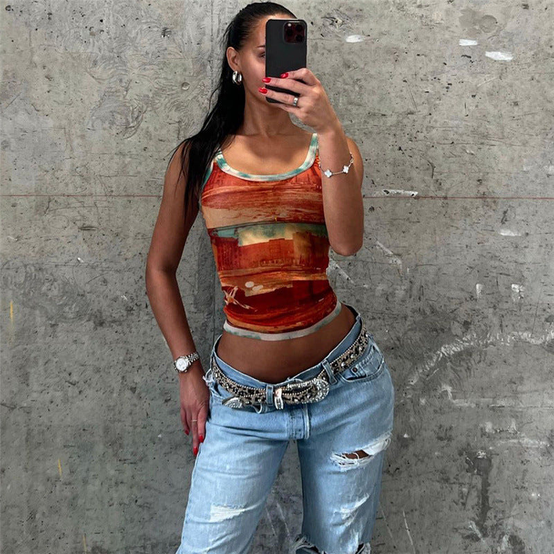 Trendy 3D Digital Printing Pullover Women's Short Top - iztia