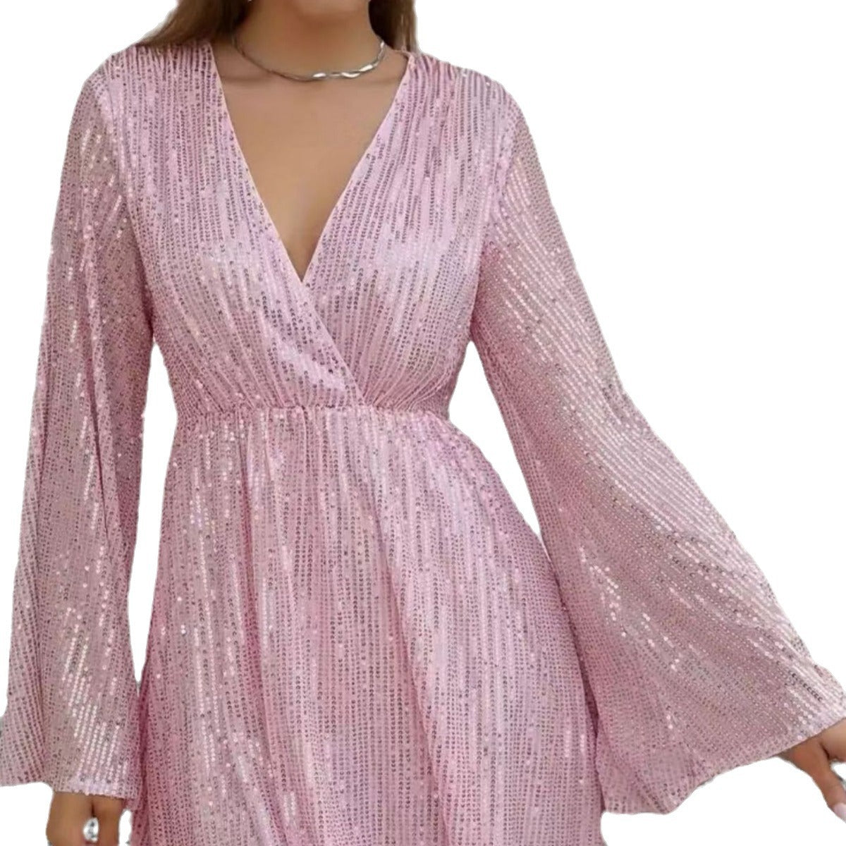 V-neck Sequin Waist Slimming Senior Party Evening Dress - iztia