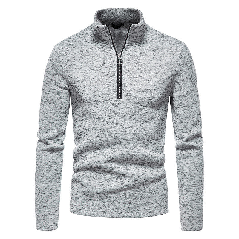 Winter Men's Sweater Placket Zipper Design Solid Color - iztia