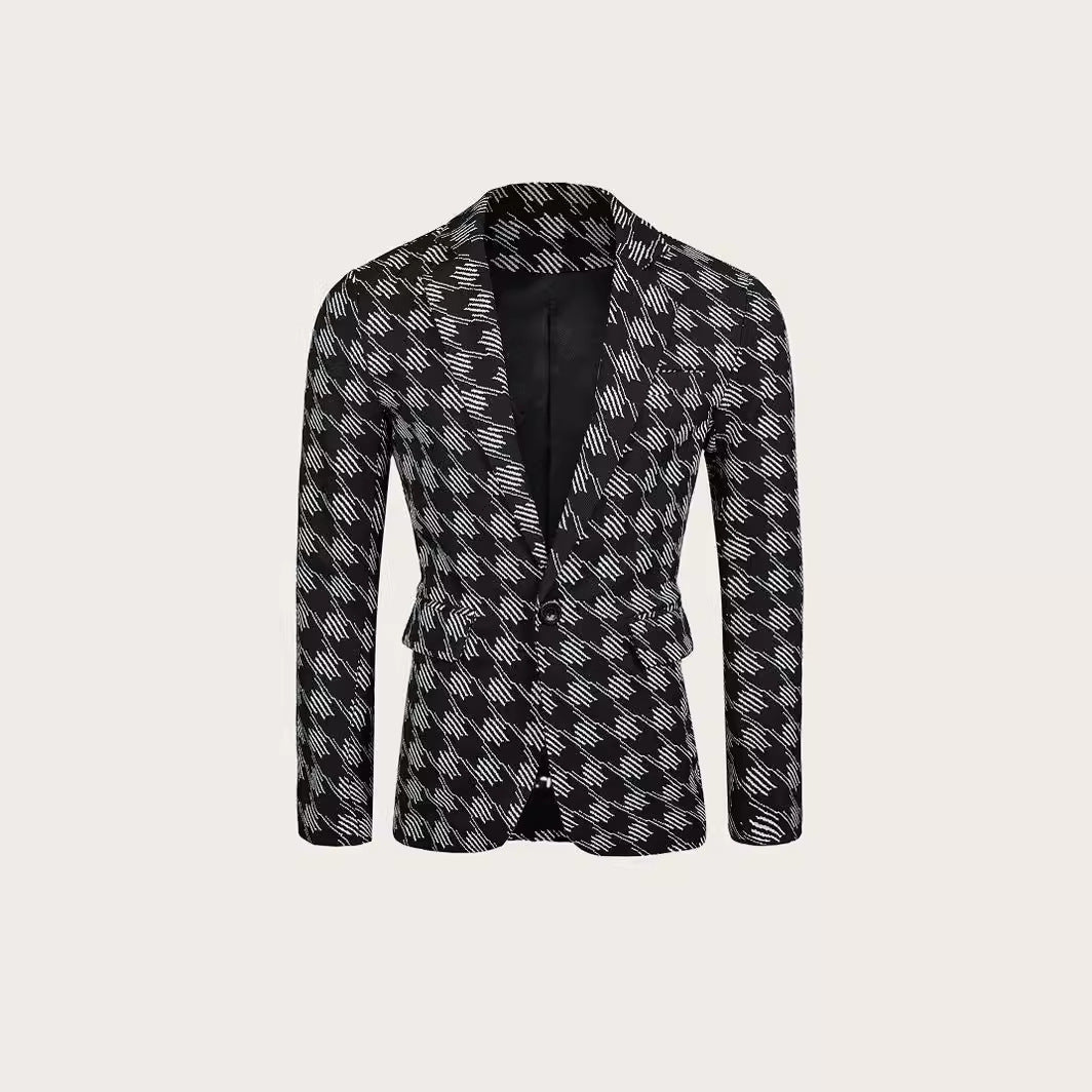 Houndstooth Leisure Suit Trendy Tops Slim-fit Plaid Suit - iztia