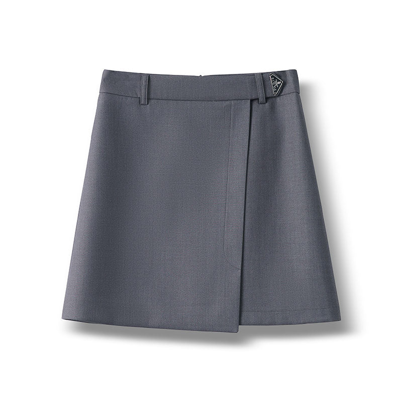 Gray Suit Slimming High Waist A- Line Versatile Irregular Skirt - iztia