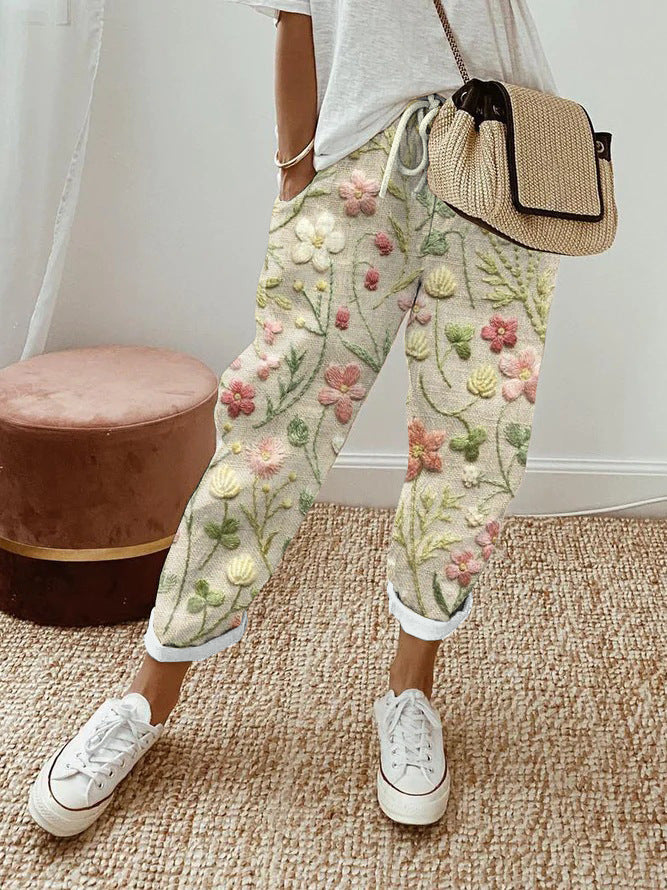 Linglong Linen Drawstring Trousers Temperament Leisure - iztia