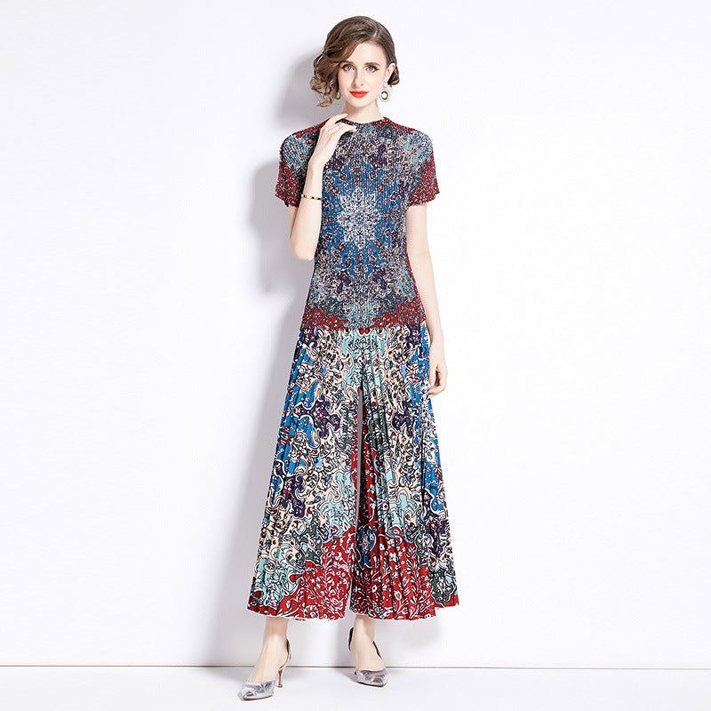 Wide Leg Pants Pleated Two-piece Suit - iztia