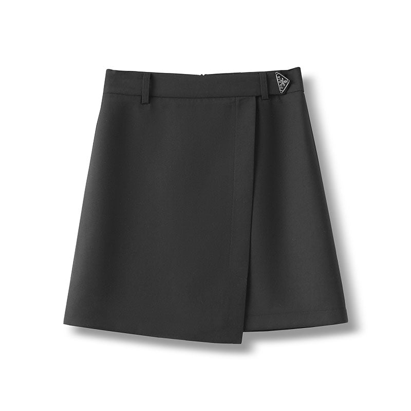 Gray Suit Slimming High Waist A- Line Versatile Irregular Skirt - iztia