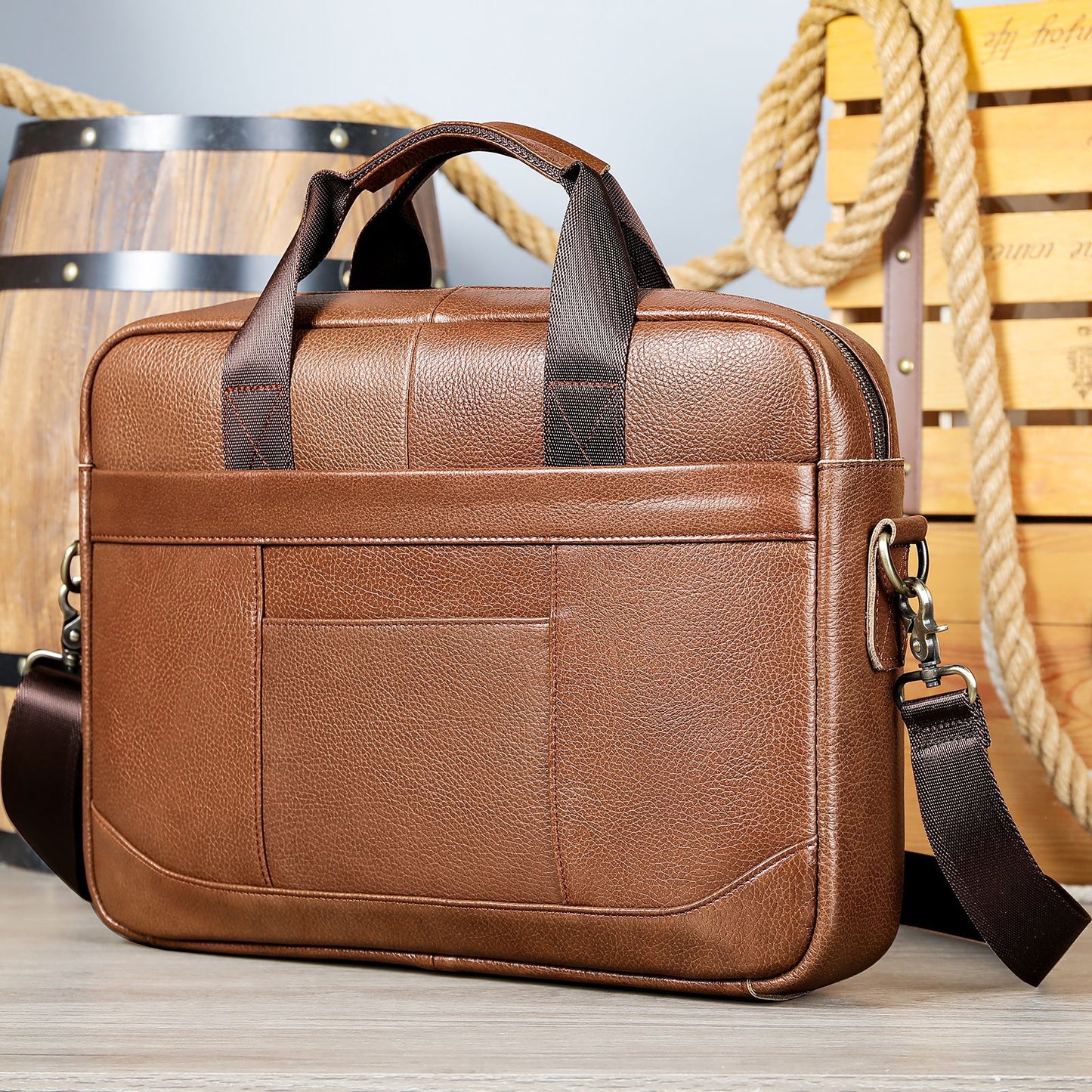 Men's Official Document Leather Casual Computer Bag Shoulder Crossbody - iztia