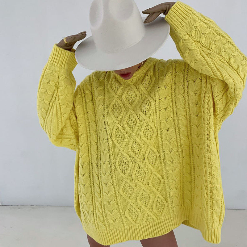 Round Neck Hip Twist Casual Loose Dress Sweater - iztia