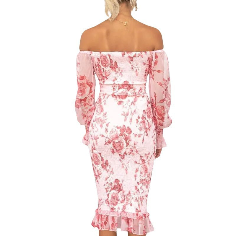 Women's Fashion Printed Tube Top Off-neck Dress - iztia