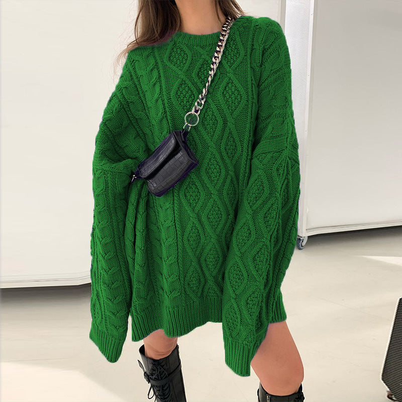 Round Neck Hip Twist Casual Loose Dress Sweater - iztia
