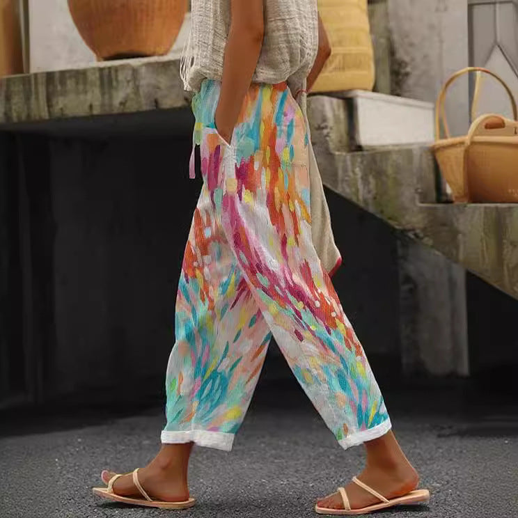 Linglong Linen Drawstring Trousers Temperament Leisure - iztia