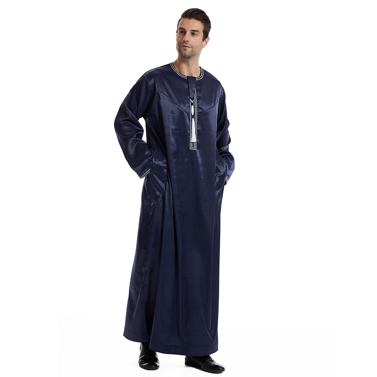 Ethnic Stitching Contrast Color Men's Robe - iztia