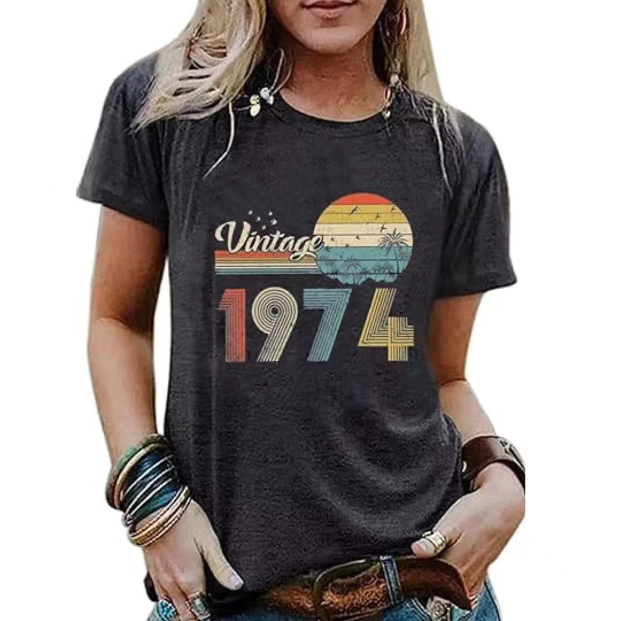 Vintage Women's Letter Vintage Print Party Top - iztia