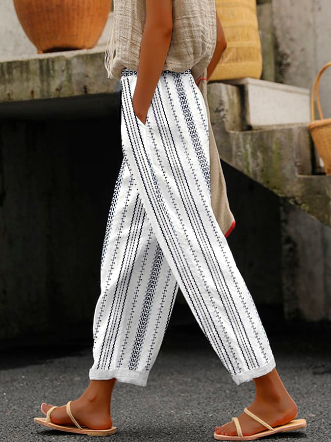 Linglong Linen Drawstring Trousers Temperament Leisure - iztia