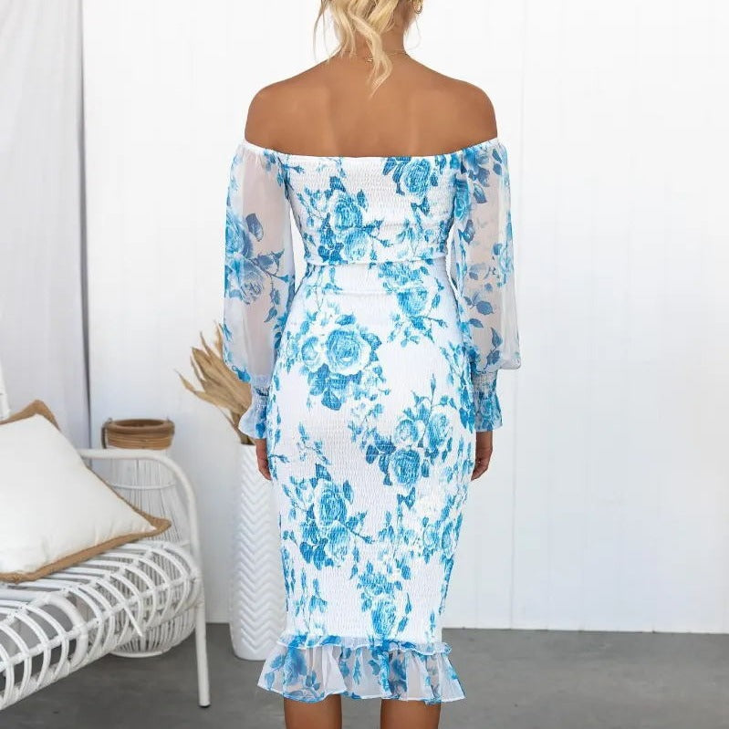 Women's Fashion Printed Tube Top Off-neck Dress - iztia
