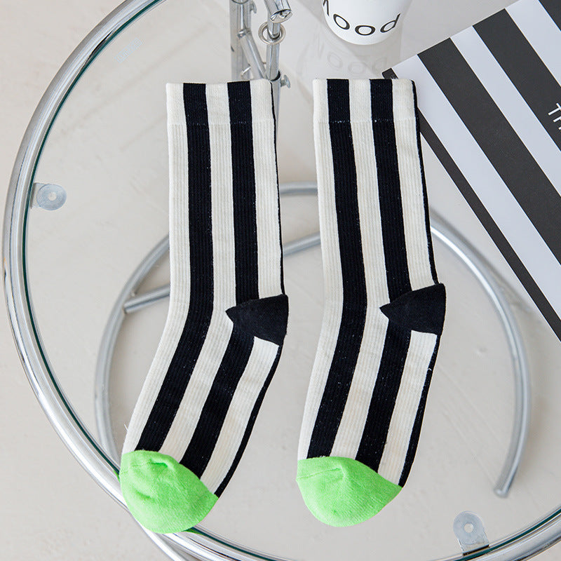 Contrast Color Vertical Stripes Cotton Color-matching Sports Bunching Socks - iztia