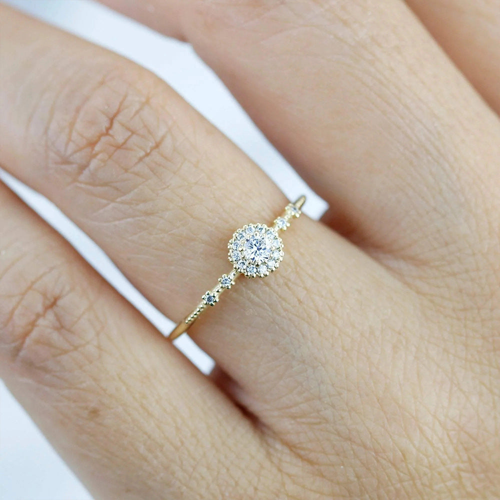 European And American Entry Lux Flower Rhinestone-embedded Closed 925 Silver High-grade Romantic Proposal Ring - iztia