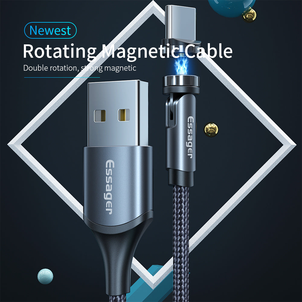 Essager Rotate Magnetic Cable 360 Degree USB Type C Charging Cable Fast Charging Magnet Charger 540 Rotate Micro Magnetic Cable - iztia