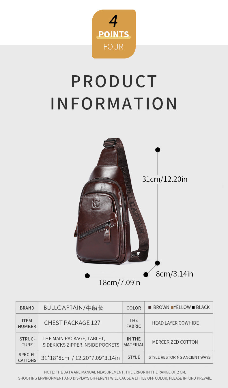 Bull Captain High-grade Large-capacity Genuine Leather Men's Shoulder Crossbody - iztia