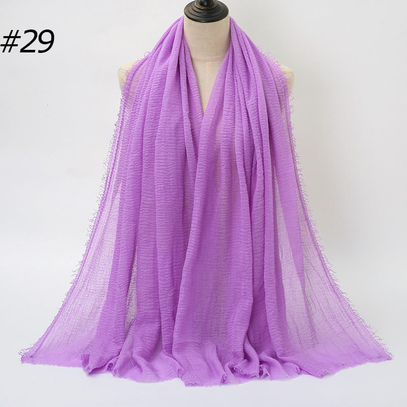 Pure Color Pleated Cotton Scarf Cotton And Linen Scarf - iztia
