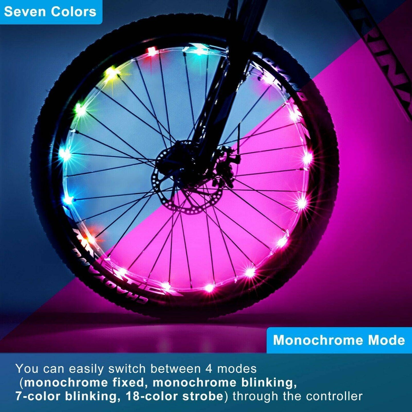 2 Pack LED Bicycle Wheel Light, 7 Colours In One Waterproof Bicycle - iztia