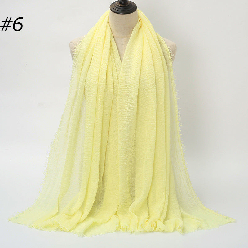 Pure Color Pleated Cotton Scarf Cotton And Linen Scarf - iztia