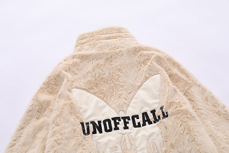 Butterfly Paste Cloth Embroidery Plus Double-sided Plush Stand Collar Coat - iztia