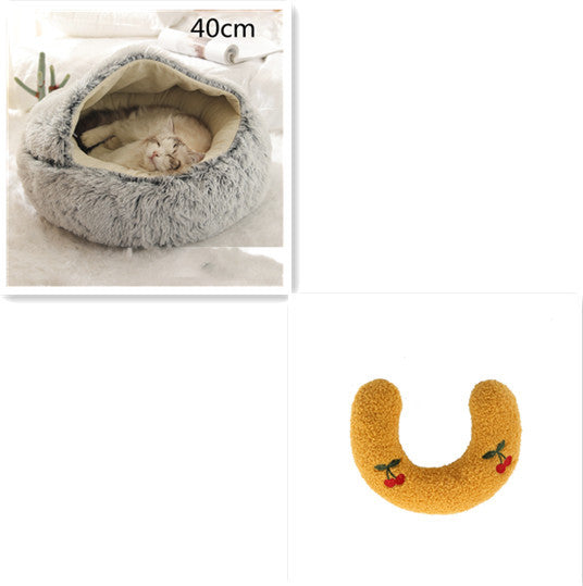2 In 1 Dog And Cat Bed Pet Winter Bed Round Plush Warm Bed House Soft Long Plush Pets Bed - iztia
