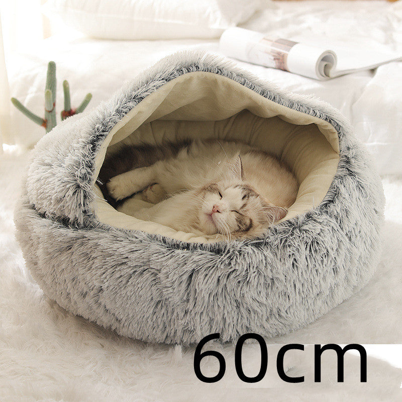 2 In 1 Dog And Cat Bed Pet Winter Bed Round Plush Warm Bed House Soft Long Plush Pets Bed - iztia