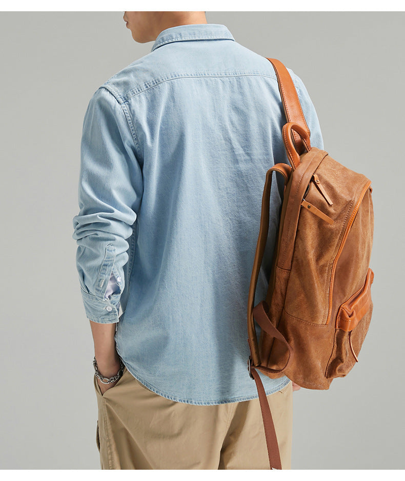 Men's Long Sleeve Solid Color Casual Thin Lapels Denim Shirt - iztia