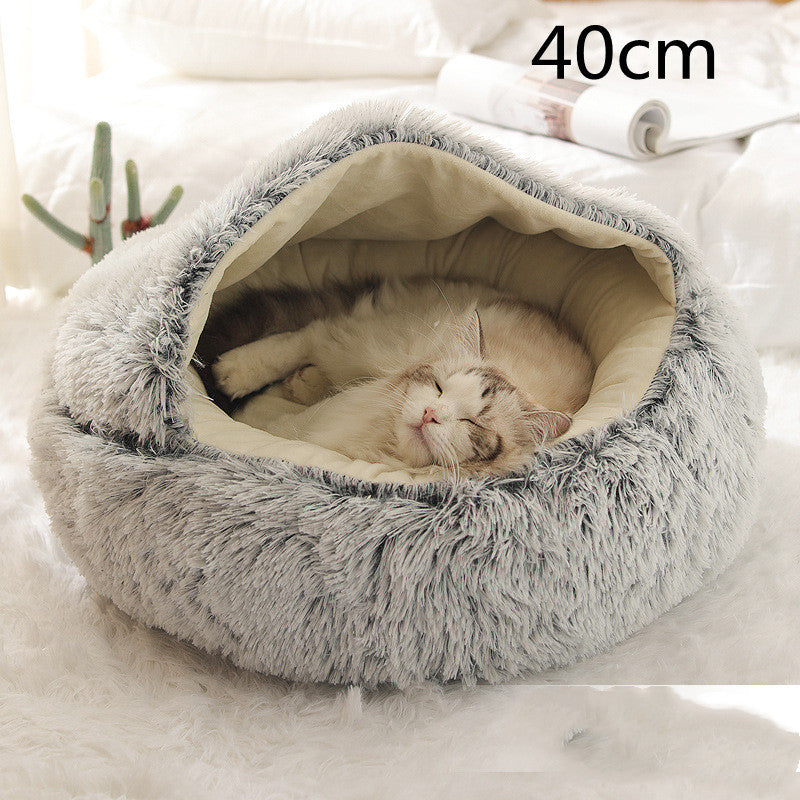 2 In 1 Dog And Cat Bed Pet Winter Bed Round Plush Warm Bed House Soft Long Plush Pets Bed - iztia