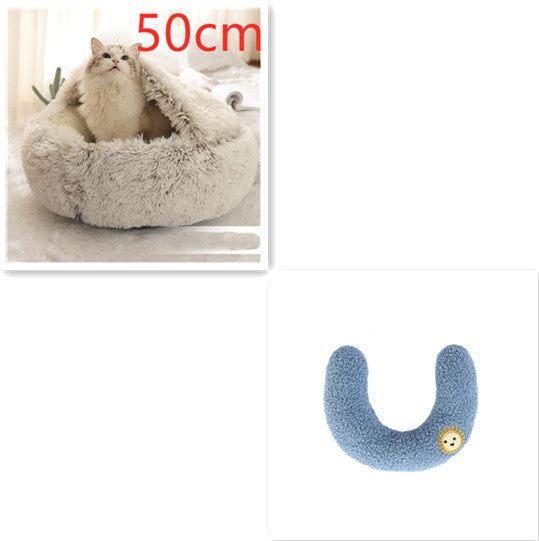 2 In 1 Dog And Cat Bed Pet Winter Bed Round Plush Warm Bed House Soft Long Plush Pets Bed - iztia