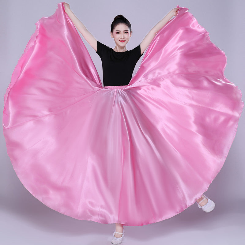 Simple Solid Color Performance Skirt With Large Swing - iztia