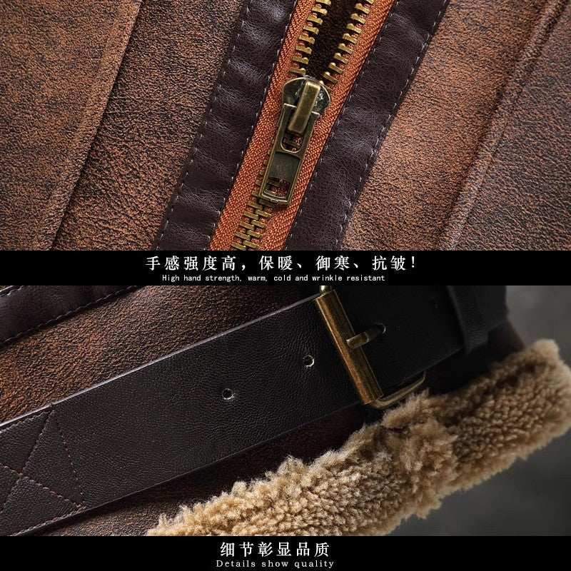 Men's Fashion Single-layer Fleece-lined Padded Jacket Lamb Wool Coat - iztia