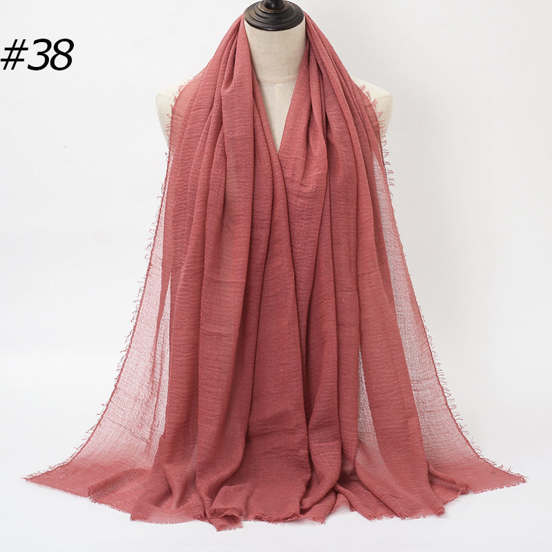 Pure Color Pleated Cotton Scarf Cotton And Linen Scarf - iztia