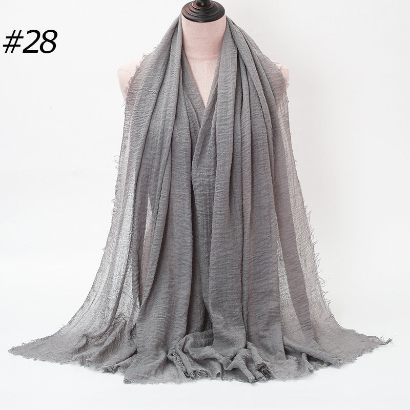 Pure Color Pleated Cotton Scarf Cotton And Linen Scarf - iztia