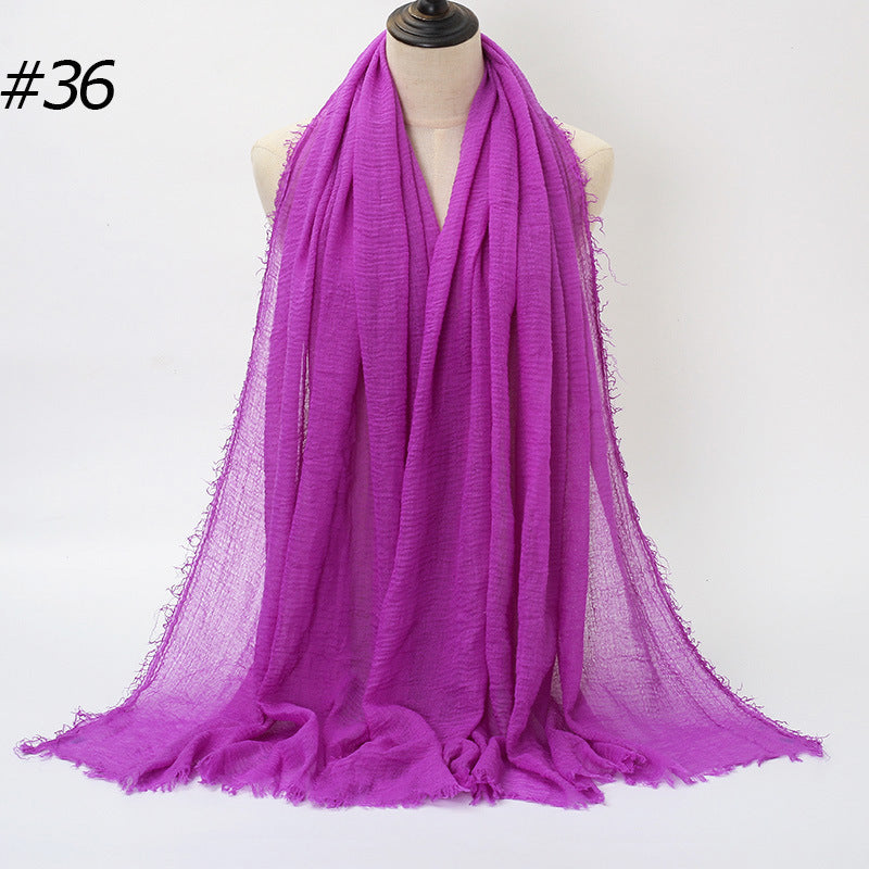 Pure Color Pleated Cotton Scarf Cotton And Linen Scarf - iztia
