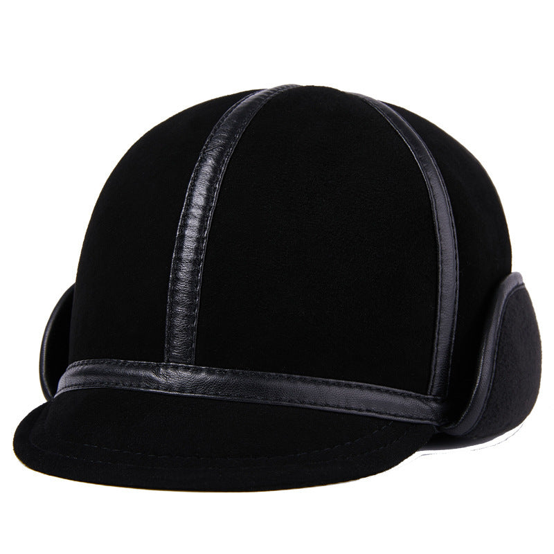 Casual Leather Men's Winter Sheepskin Velvet Thermal Outdoor Hat - iztia