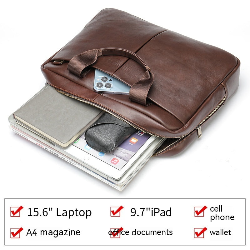 Genuine Leather Large Capacity Briefcase Men's Horizontal First Layer Cowhide Computer Storage Bag - iztia